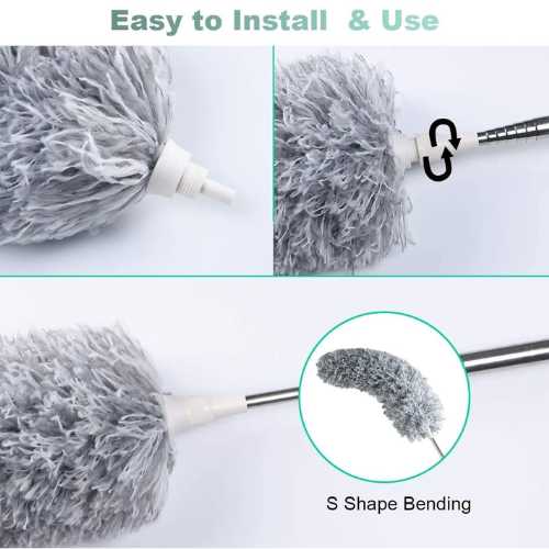 Picture of Microfiber Duster with Extension Pole(Stainless Steel), Extra Long 110 inches, with Bendable Head, Extendable Duster for Cleaning High Ceiling Fan, Interior Roof, Cobweb, Gap Dust- Wet or Dry Use - NR Mart-2024 - Multicolor
