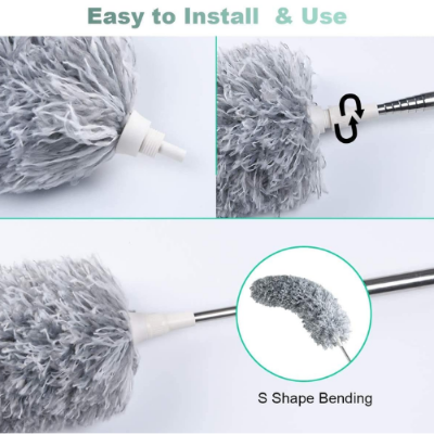 Picture of Microfiber Duster with Extension Pole(Stainless Steel), Extra Long 110 inches, with Bendable Head, Extendable Duster for Cleaning High Ceiling Fan, Interior Roof, Cobweb, Gap Dust- Wet or Dry Use - NR Mart-2024 - Multicolor