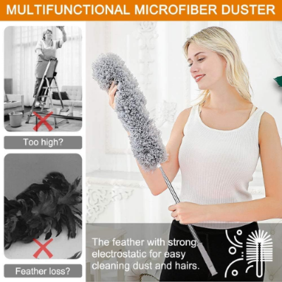 Picture of Microfiber Duster with Extension Pole(Stainless Steel), Extra Long 110 inches, with Bendable Head, Extendable Duster for Cleaning High Ceiling Fan, Interior Roof, Cobweb, Gap Dust- Wet or Dry Use - NR Mart-2024 - Multicolor