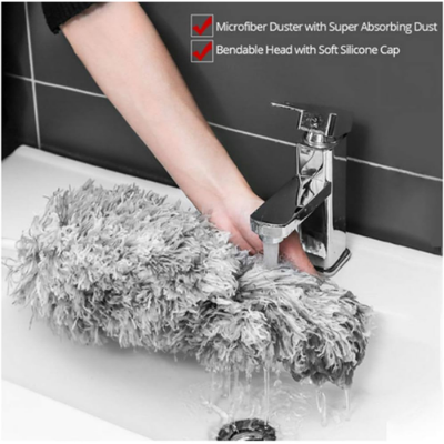 Picture of Microfiber Duster with Extension Pole(Stainless Steel), Extra Long 110 inches, with Bendable Head, Extendable Duster for Cleaning High Ceiling Fan, Interior Roof, Cobweb, Gap Dust- Wet or Dry Use - NR Mart-2024 - Multicolor