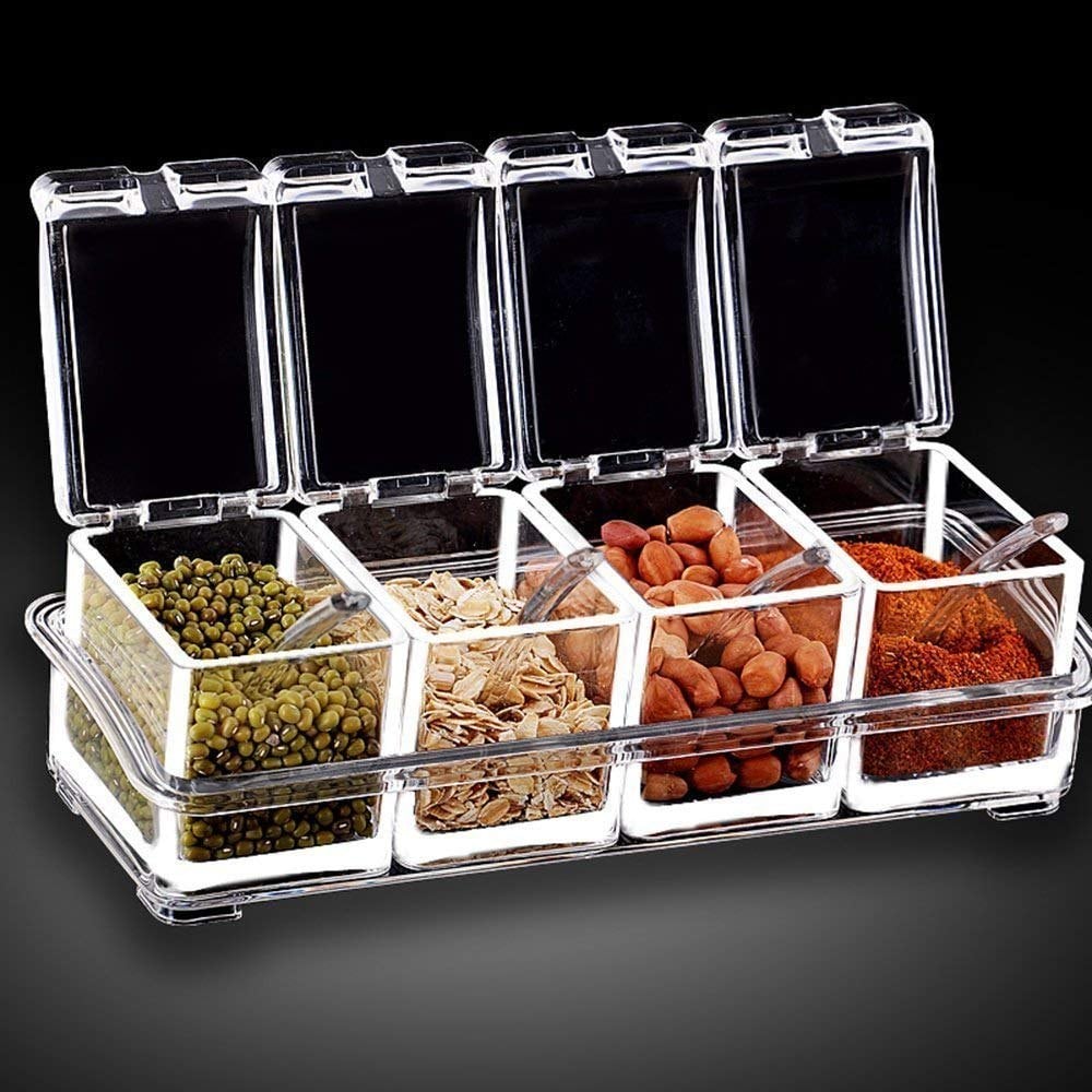 Picture of 4 Spice Crystal Seasoning Box for Kitchen 4pcs Spice Rack Transparent Crystal Seasoning Box With Spoons - NR Mart-2024 - Multicolor