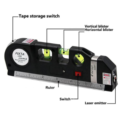 Picture of Multi-Purpose Laser Spirit Level with Measure Tape Measuring Ruler Aligner Tool- NR Mart-2024 - Multicolor