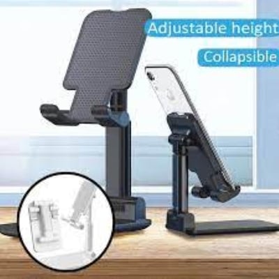 Picture of Cell Phone Stand, Foldable Portable Desktop Stand Adjustable Height and Angle Phone Holder for Desk Sturdy Stand Compatible with Smartphone/iPad/Kindle/Tablet (White) - NR Mart-2024 - Multicolor