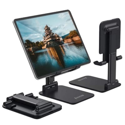 Picture of Cell Phone Stand, Foldable Portable Desktop Stand Adjustable Height and Angle Phone Holder for Desk Sturdy Stand Compatible with Smartphone/iPad/Kindle/Tablet (White) - NR Mart-2024 - Multicolor