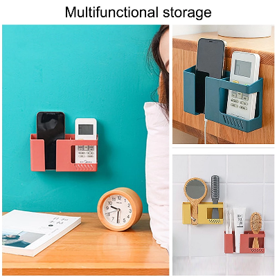 Picture of Double Layer Wall Mounted Organizer Box Punch Free Tv Remote Control Storage Phone Plug Wall Holder Charging Multifunction Hooks-1Pcs - Mobile Stand - NR Mart-2024 - Multicolor