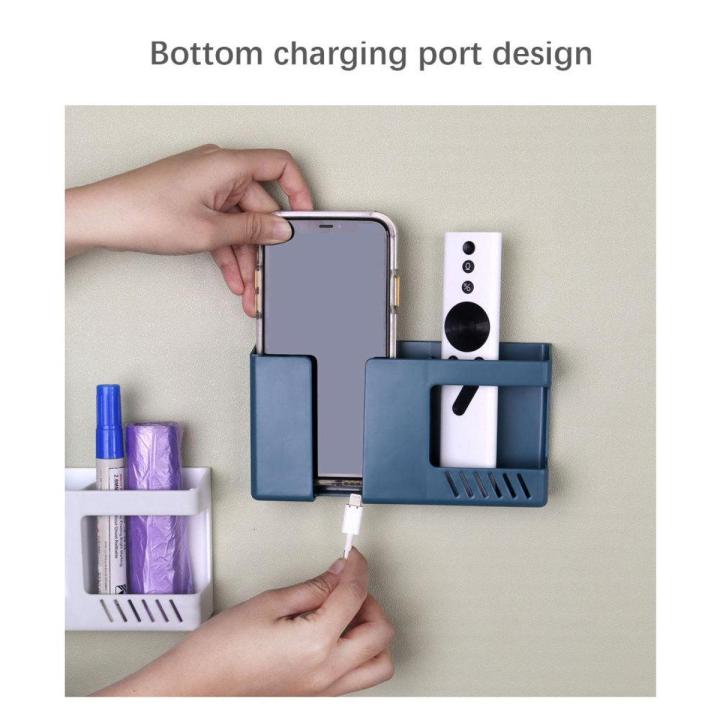 Picture of Double Layer Wall Mounted Organizer Box Punch Free Tv Remote Control Storage Phone Plug Wall Holder Charging Multifunction Hooks-1Pcs - Mobile Stand - NR Mart-2024 - Multicolor