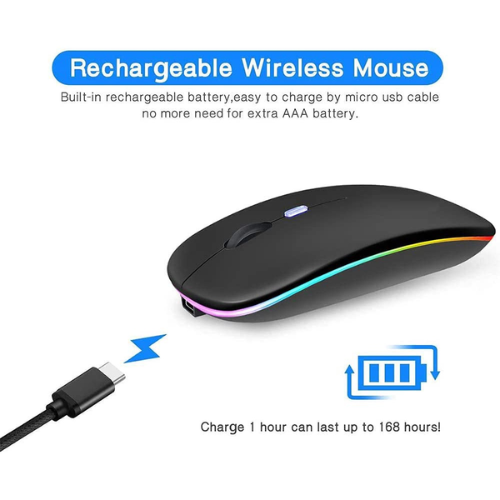 Picture of Rechargeable Wireless RGB Waterproof Optical Mouse, For Pc and Laptop Gamer Dual Model 2.4GHz Mouse - Nano receiver - Palm Grip - Black Fun Gaming - Optical Wireless Mouse - NR Mart-2024 - Multicolor