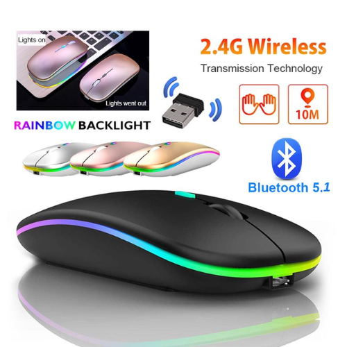 Picture of Rechargeable Wireless RGB Waterproof Optical Mouse, For Pc and Laptop Gamer Dual Model 2.4GHz Mouse - Nano receiver - Palm Grip - Black Fun Gaming - Optical Wireless Mouse - NR Mart-2024 - Multicolor