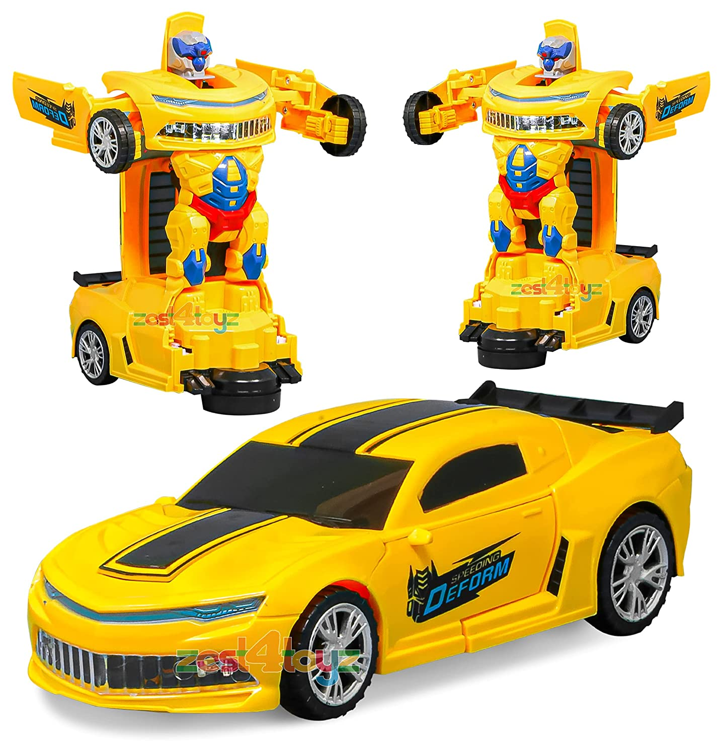 Picture of Transforming Robot Car, One Button Deformation Car Robot Toy With Realistic Race Car Sound, Led Light And 360 Degree Rotating Bump And Go Robot Function, Deform Sports Car - NR Mart-2024 - Multicolor