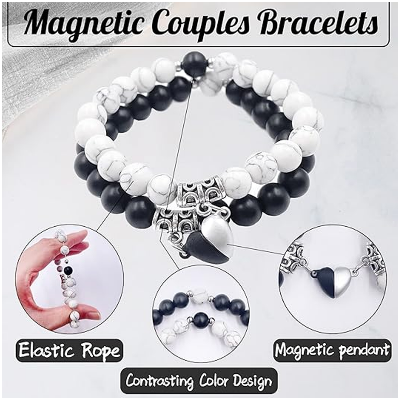 Picture of Heart Magnetic Bracelets for Couples (2 Piece)/ bracelet /Couple Bracelet Astronaut Small Rubber Band to Send Girlfriend Boyfriend Magnet Stone Bell Bracelet Knotted Head Rope - NR Mart-2024 - Multicolor