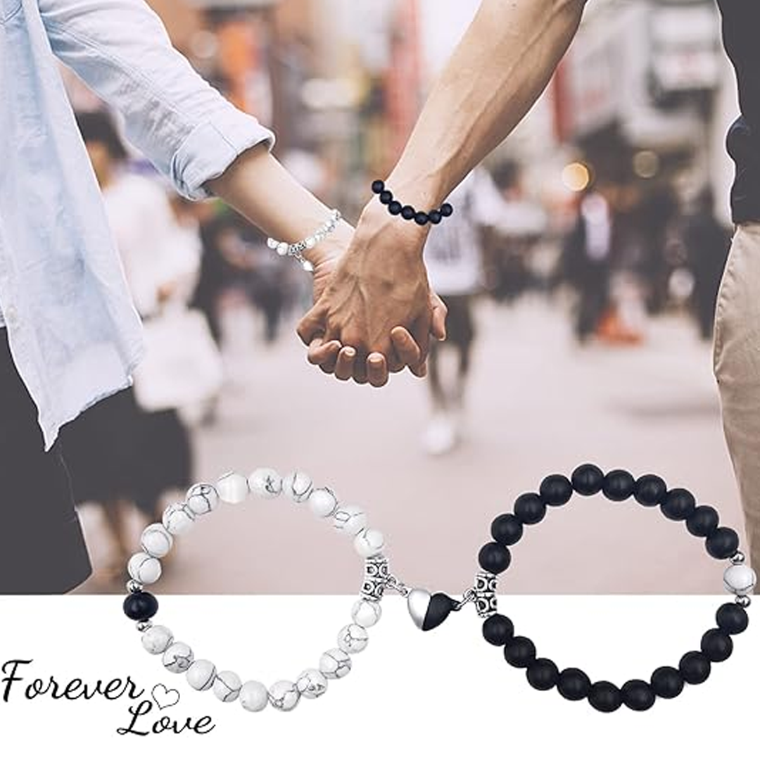 Picture of Heart Magnetic Bracelets for Couples (2 Piece)/ bracelet /Couple Bracelet Astronaut Small Rubber Band to Send Girlfriend Boyfriend Magnet Stone Bell Bracelet Knotted Head Rope - NR Mart-2024 - Multicolor