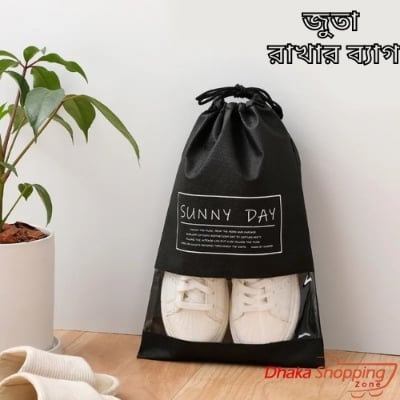 Picture of Waterproof Shoes Bag Travel Drawstring Non Woven Travel Bag for Shoes Storage-Shoe bag - NR Mart-2024 - Black