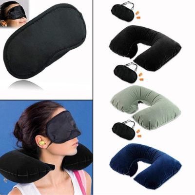 Picture of 3in1 Travel Selection Travel Set - Comfortable Neck Pillow, Eye Shade Mask, Ear Plugs - NR Mart-2024 - Multicolor