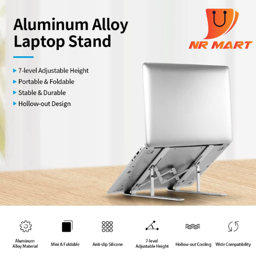 Picture of Aluminum Alloy Adjustable Portable Folding Notebook Stand Foldable Laptop Stand - NR Mart-2024 - Multicolor