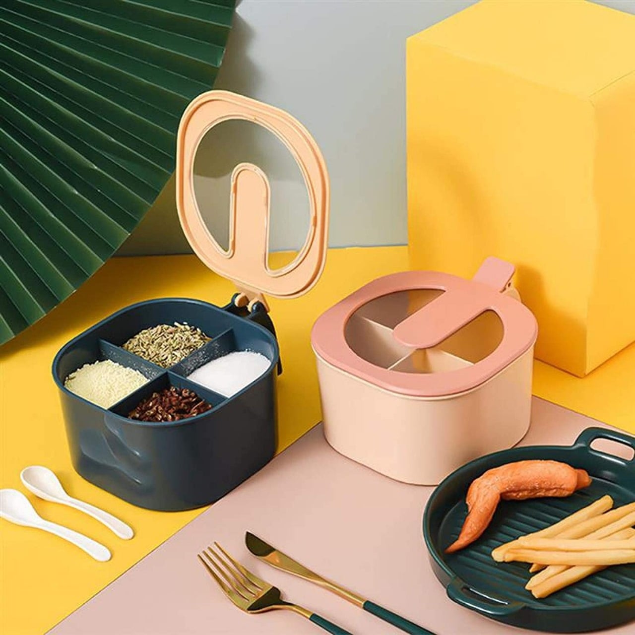 Picture of kids lunch box cow shape kitchen box Spice Jar Ergonomic Handle Large Capacity PP Salt Sugar Pepper Seasoning Box for Kitchen - NR Mart-2024 - Multicolor