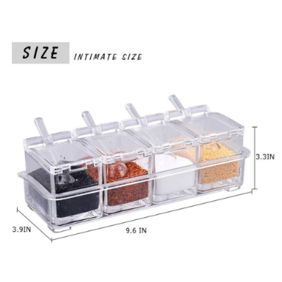 Picture of 4 Spice Crystal Seasoning Box for Kitchen 4pcs Spice Rack Transparent Crystal Seasoning Box With Spoons - NR Mart-2024 - Multicolor