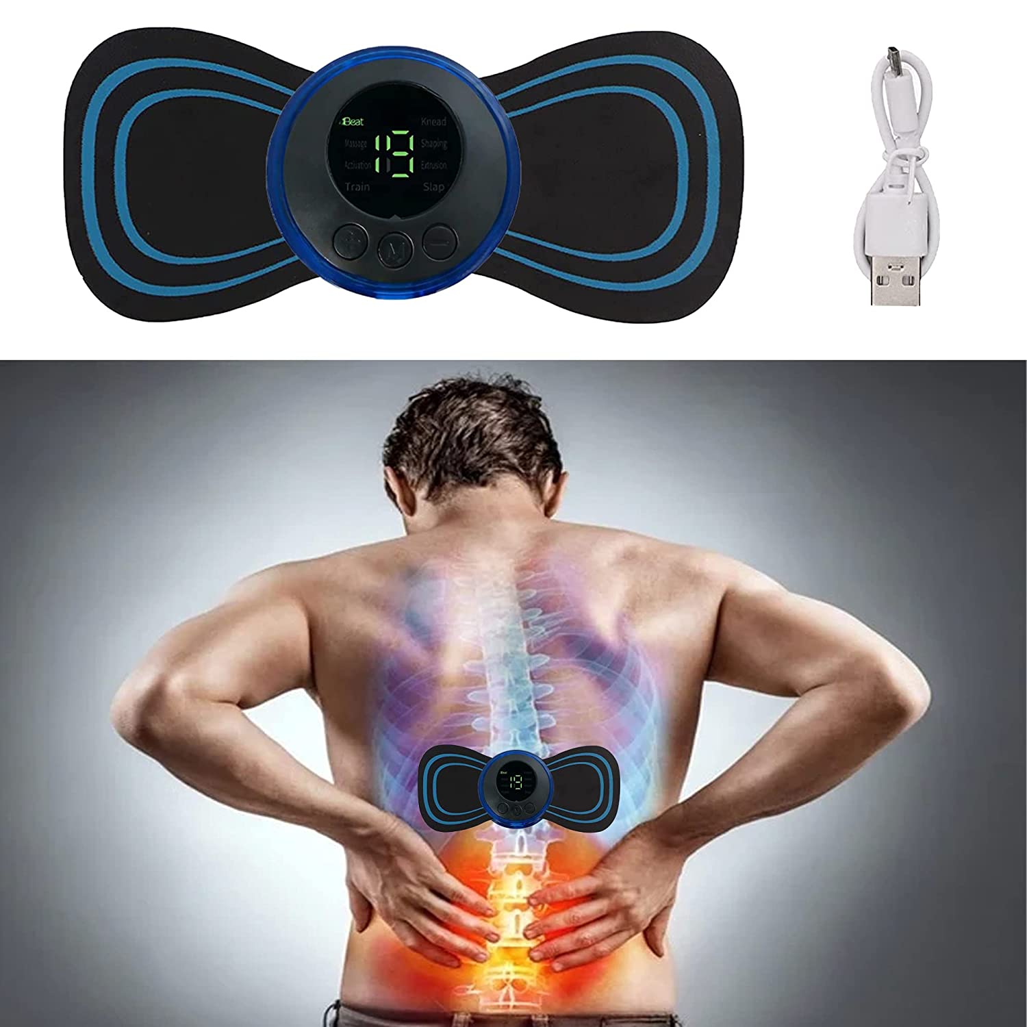 Picture of New Portable Mini Electric Neck Massager Back Body Portable With USB Charging Cable, EMS Electric Pulse Neck Massager Cervical Massage Patch Back Sticker Muscle Stimulator Portable Relief Pain Relax Massager - NR Mart-2024 - Multicolor