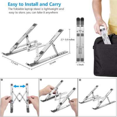 Picture of Aluminum Alloy Adjustable Portable Folding Notebook Stand Foldable Laptop Stand - Laptop Stand - Laptop Table - Laptop Table - Laptop stands -  NR Mart-2024 - Multicolor