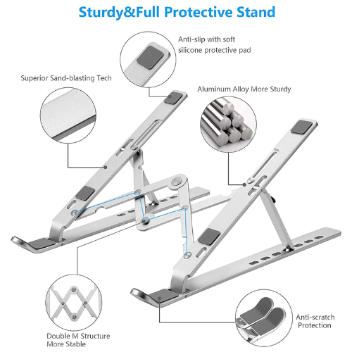 Picture of Aluminum Alloy Adjustable Portable Folding Notebook Stand Foldable Laptop Stand - Laptop Stand - Laptop Table - Laptop Table - Laptop stands -  NR Mart-2024 - Multicolor
