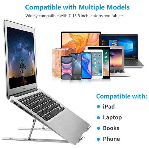 Picture of Aluminum Alloy Adjustable Portable Folding Notebook Stand Foldable Laptop Stand - Laptop Stand - Laptop Table - Laptop Table - Laptop stands -  NR Mart-2024 - Multicolor