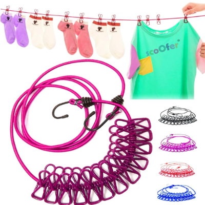 Picture of Portable Clothing Clothesline with 12 Clips Retractable Laundry Dryer Clothes Rop -  NR Mart-2024 - Multicolor