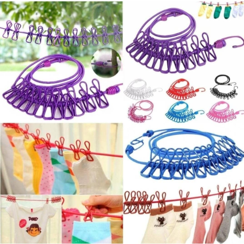 Picture of Portable Clothing Clothesline with 12 Clips Retractable Laundry Dryer Clothes Rop -  NR Mart-2024 - Multicolor