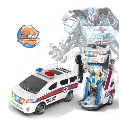 Picture of First Aid / Fire Fighting Pioneer Rescue Ambulance Transformer Robot Action Figure Toys Kids Siren Light Sound Imported Quality Children Kids Toy Gift Toy Mart Toys Play Set Simulation Toy ambulance car, robot car - NR Mart-2024 - Multicolor