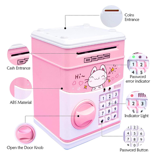 Picture of Electric Money Bank for Kids, Kids Money Bank, Password Safe Money Bank,Electric Piggy Bank, Mini Atom Electronic Coin Bank Box for Password Lock Case -  NR Mart-2024 - Multicolor