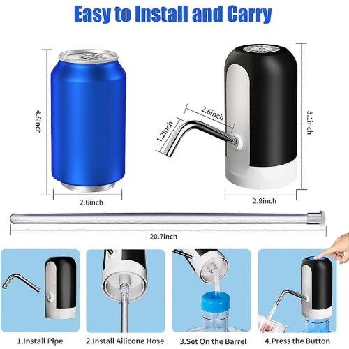 Picture of Usb Charge Portable Water Dispenser Electric Pump For 5 Gallon Bottle With Extension Hose Barreled Tools - NR Mart-2024 - Multicolor