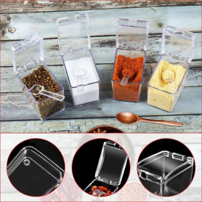 Picture of Four In One Crystal Clear Seasoning Box Acrylic Spice Rack Storage Condiment Jars Containers With One Spoon - 05 - Condiment & Spice Racks - NR Mart-2024 - Multicolor