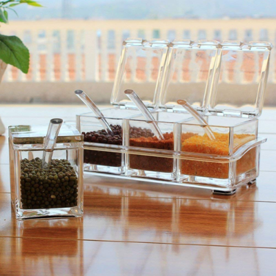 Picture of Four In One Crystal Clear Seasoning Box Acrylic Spice Rack Storage Condiment Jars Containers With One Spoon - 05 - Condiment & Spice Racks - NR Mart-2024 - Multicolor
