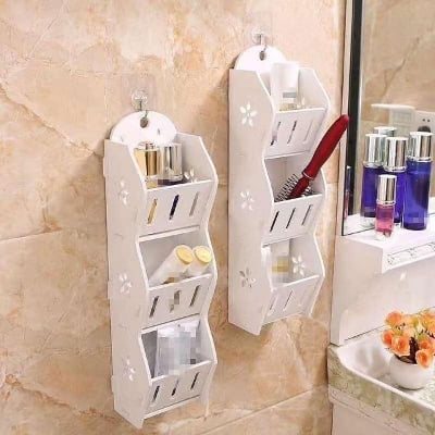 Picture of 3 Layers Storage Rack Shelf Wall Hanging Organizer For Bathroom Cosmetics Makeup Corner Self - bathroom corner shelf -  NR Mart-2024 - Multicolor