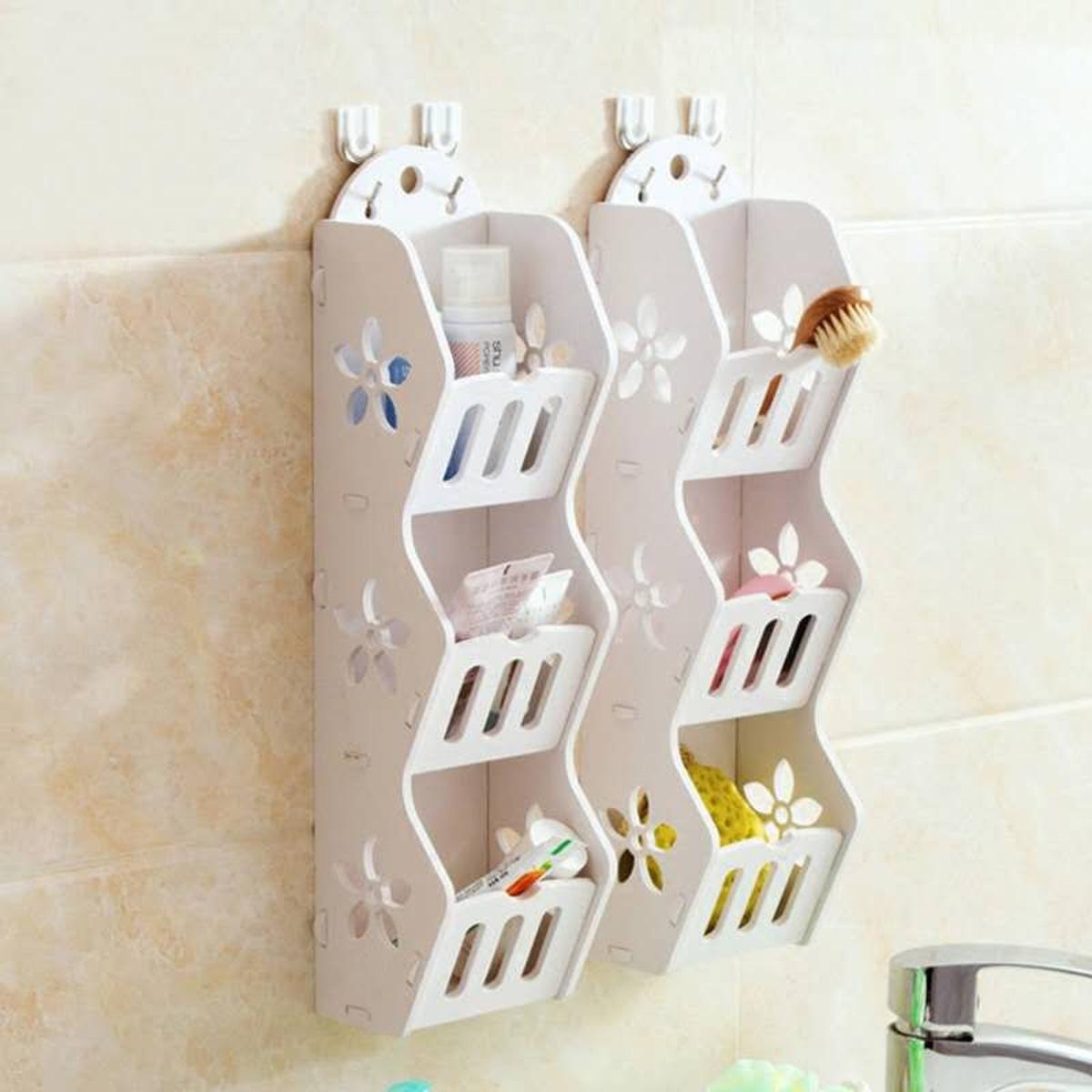 Picture of 3 Layers Storage Rack Shelf Wall Hanging Organizer For Bathroom Cosmetics Makeup Corner Self - bathroom corner shelf -  NR Mart-2024 - Multicolor