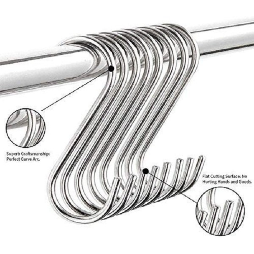 Picture of 5 Stainless Steel Heavy Duty S-Shaped Hooks For Hanging Clothes Kitchen Office Pack Of 5 Hooks - Silver - Wall Hook - Organize With Ease -  Picture Hangers & Hooks -  NR Mart-2024 - Multicolor