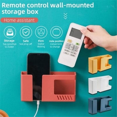 Picture of Double Layer Wall Mounted Organizer Box Punch Free Tv Remote Control Storage Phone Plug Wall Holder Charging Multifunction Hooks-1Pcs - Mobile Stand - NR Mart-2024 - Multicolor