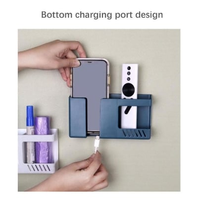 Picture of Double Layer Wall Mounted Organizer Box Punch Free Tv Remote Control Storage Phone Plug Wall Holder Charging Multifunction Hooks-1Pcs - Mobile Stand - NR Mart-2024 - Multicolor