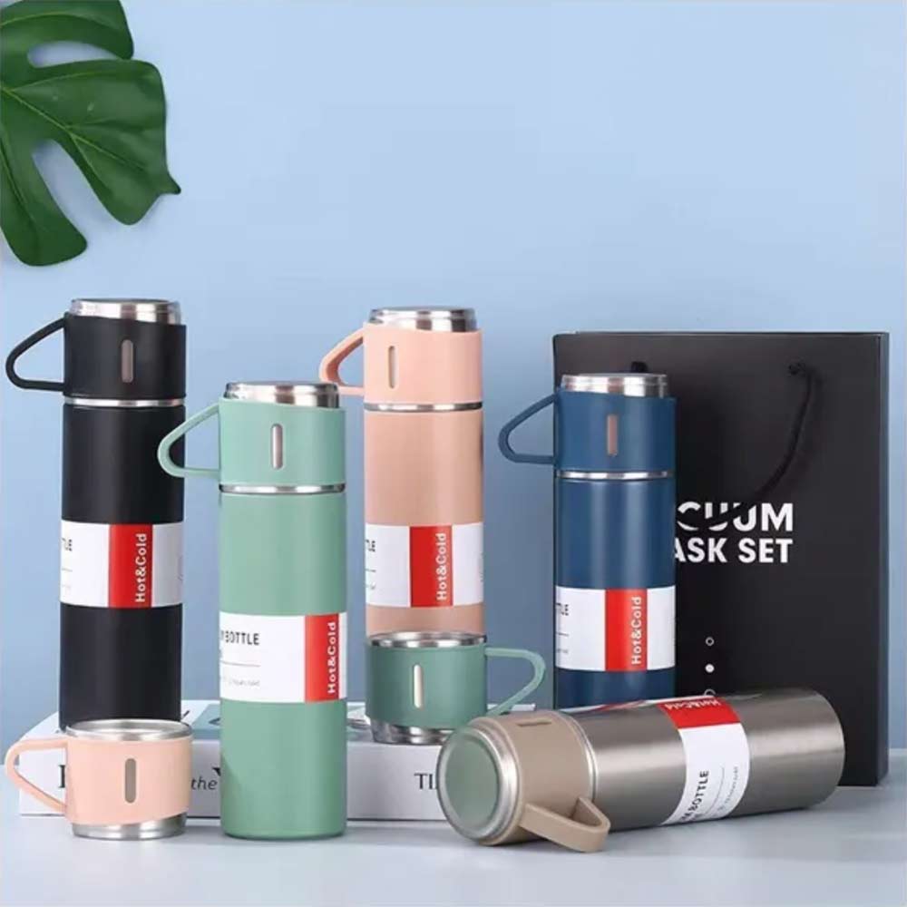 Picture of 3 in 1 Vacuum Insulated Thermal Flask Set With Cup Set by NR Mart-2024 - Multicolor