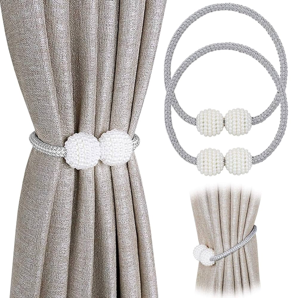 Picture of 2pcs Parday Curtain Tiebacks Curtain Buckle Draperies Pearl Magnetic Rope Braided Straps Ball Buckles Rings & Buckles Holder Punch Free Curtains Hold Clips Curtain Accessories - NR Mart-2024 - Multicolor