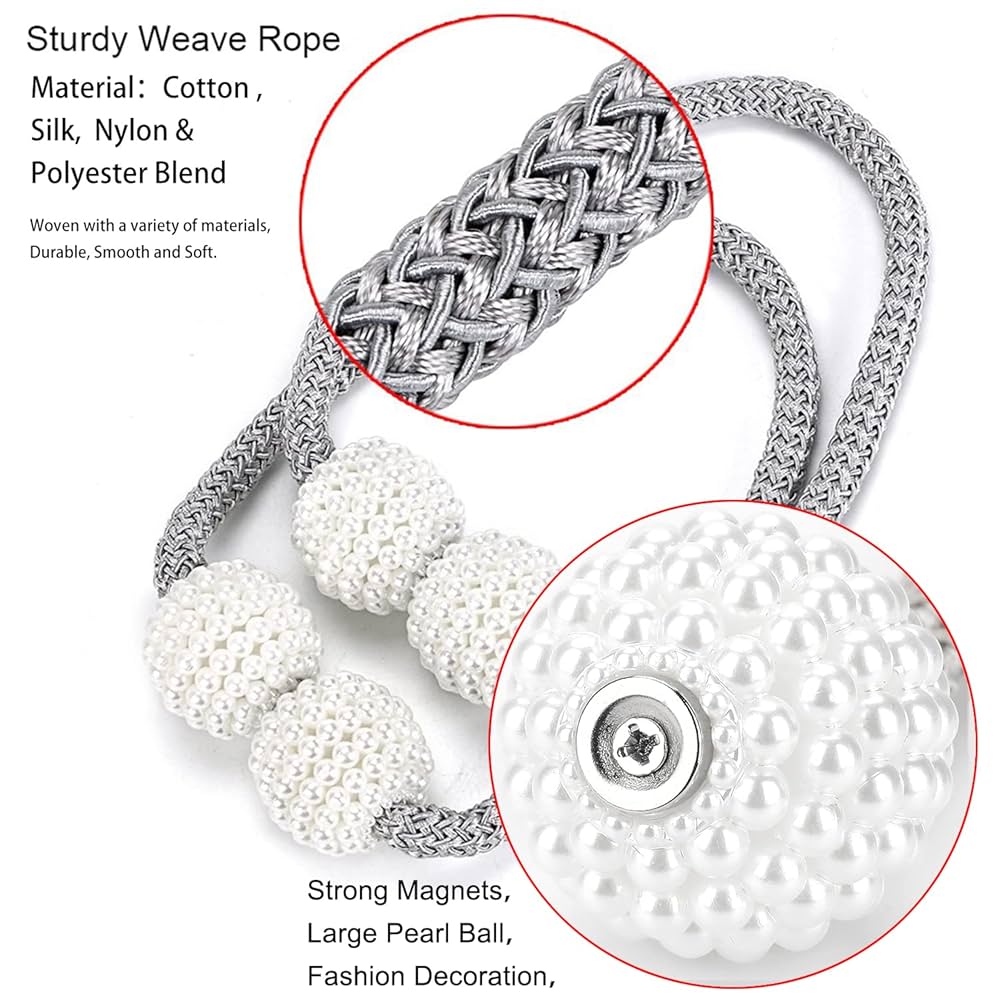 Picture of 2pcs Parday Curtain Tiebacks Curtain Buckle Draperies Pearl Magnetic Rope Braided Straps Ball Buckles Rings & Buckles Holder Punch Free Curtains Hold Clips Curtain Accessories - NR Mart-2024 - Multicolor