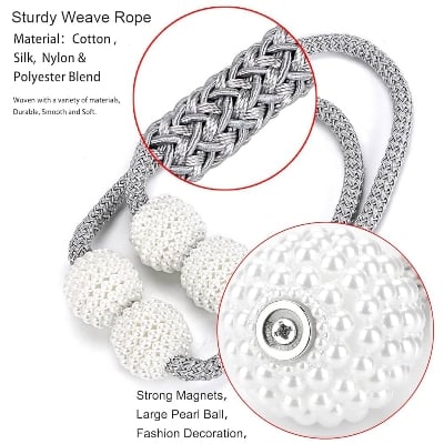 Picture of 2pcs Parday Curtain Tiebacks Curtain Buckle Draperies Pearl Magnetic Rope Braided Straps Ball Buckles Rings & Buckles Holder Punch Free Curtains Hold Clips Curtain Accessories - NR Mart-2024 - Multicolor