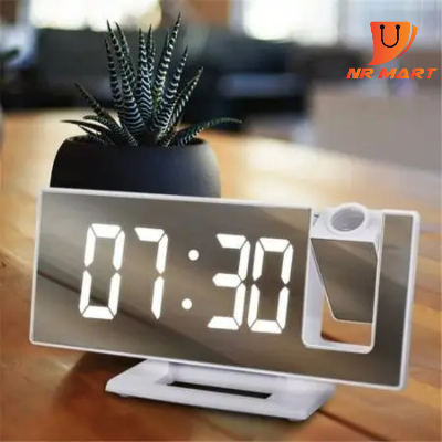 Picture of Digital Alarm Clock LED Large Mirror Display 180 ° Rotating Projector Electronic Clock -  NR Mart-2024 - Multicolor