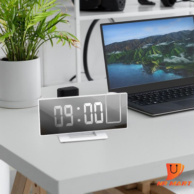 Picture of Digital Alarm Clock LED Large Mirror Display 180 ° Rotating Projector Electronic Clock -  NR Mart-2024 - Multicolor