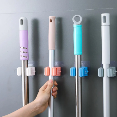 Picture of Wall Mounted Folding Rack Hanger Kitchen Utensil Storage Rack Mop Organizer - Multicolor