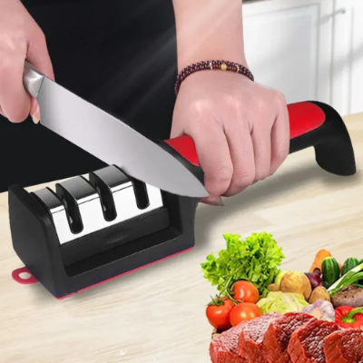 Picture of Kitchen 3-Segment Knife Sharpener Household Multi-Functional Hand-Held 3-Purpose Black Sharpening Stone - NR Mart-2024 - Multicolor