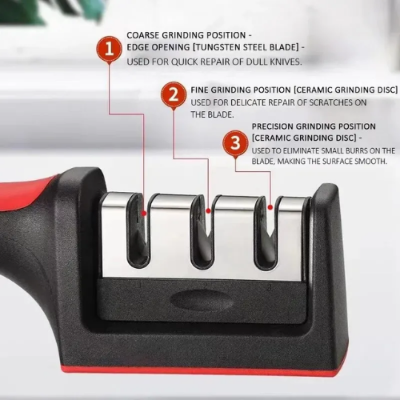 Picture of Kitchen 3-Segment Knife Sharpener Household Multi-Functional Hand-Held 3-Purpose Black Sharpening Stone - NR Mart-2024 - Multicolor