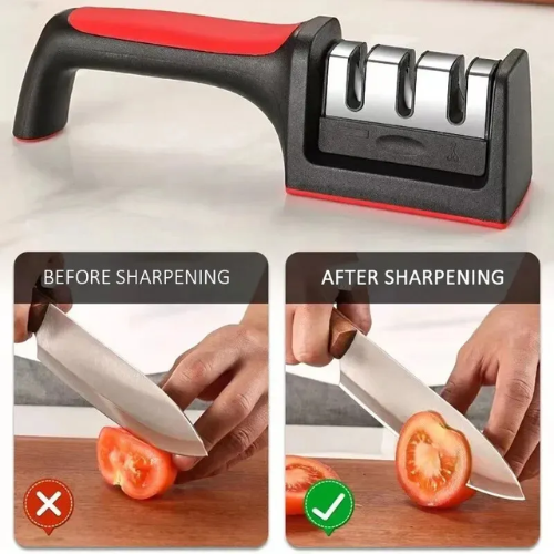 Picture of Kitchen 3-Segment Knife Sharpener Household Multi-Functional Hand-Held 3-Purpose Black Sharpening Stone - NR Mart-2024 - Multicolor