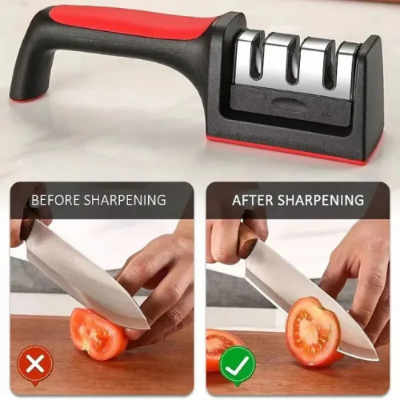 Picture of Kitchen 3-Segment Knife Sharpener Household Multi-Functional Hand-Held 3-Purpose Black Sharpening Stone - NR Mart-2024 - Multicolor