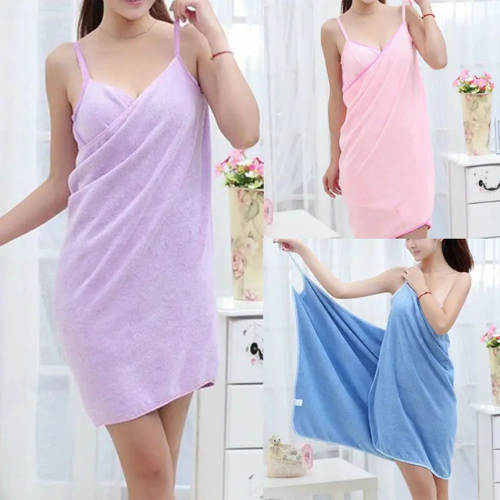 Picture of Bathroom Women Bath Towels Wearable Towel Dress Beach Adults Bath Gown Spa Sling Robes Home Nightwear Microfiber Women Bathrobe - NR Mart-2024 - Multicolor