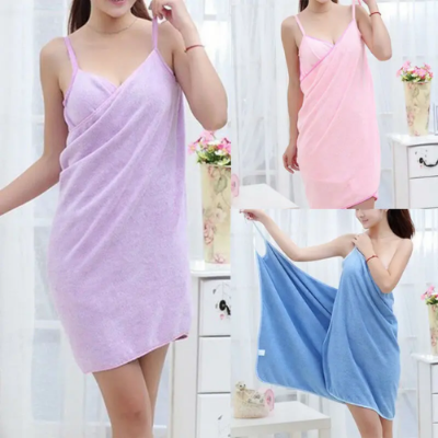 Picture of Bathroom Women Bath Towels Wearable Towel Dress Beach Adults Bath Gown Spa Sling Robes Home Nightwear Microfiber Women Bathrobe - NR Mart-2024 - Multicolor