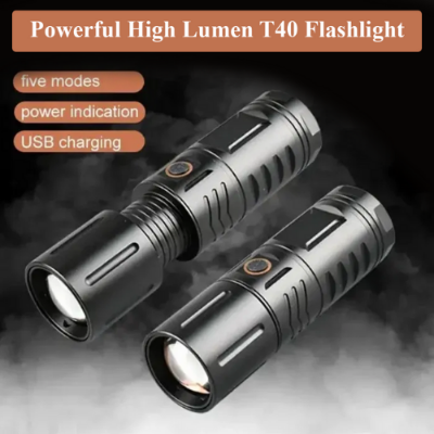 Picture of HIGH POWERED MULTI PURPOSE Zoomable Strong Light T40 LED Flashlight USB Rechargeable Ultra-Bright Torch High Power Lantern Built-in 3*18650 Lithium Batteries FLASHLIGHT -   NR Mart-2024 - Multicolor
